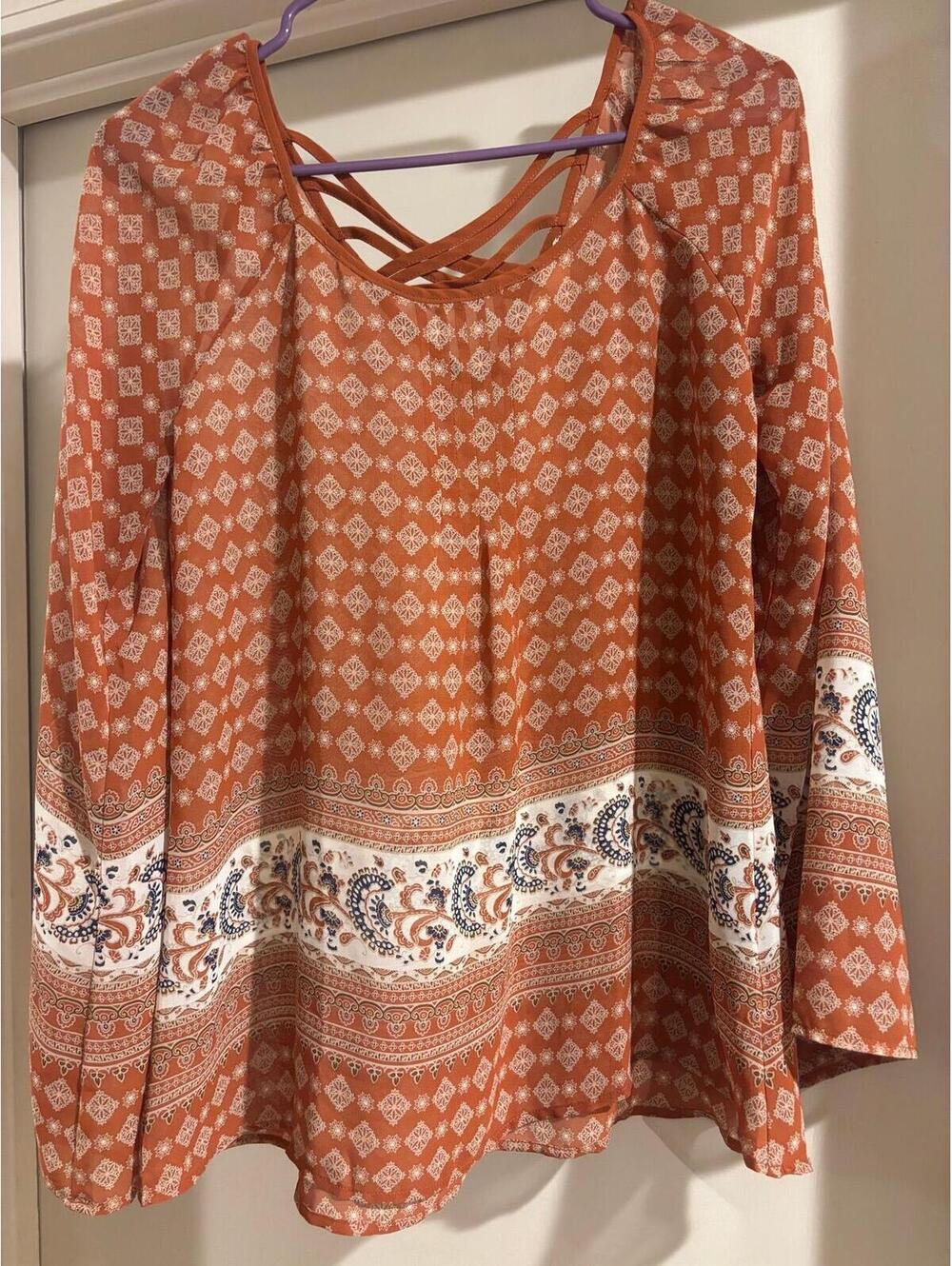 Sweet Journey Boho Paisley Bell Sleeve Blouse Small Preloved